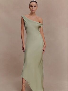 claire satin drape back maxi dress with split - green Claire Satin Drape Back Maxi Dress with Split - Green main image 0